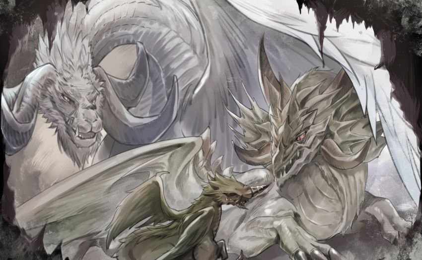 babape, claws, commentary, curled_horns, dragon, final_fantasy, final_fantasy_xiv, horns