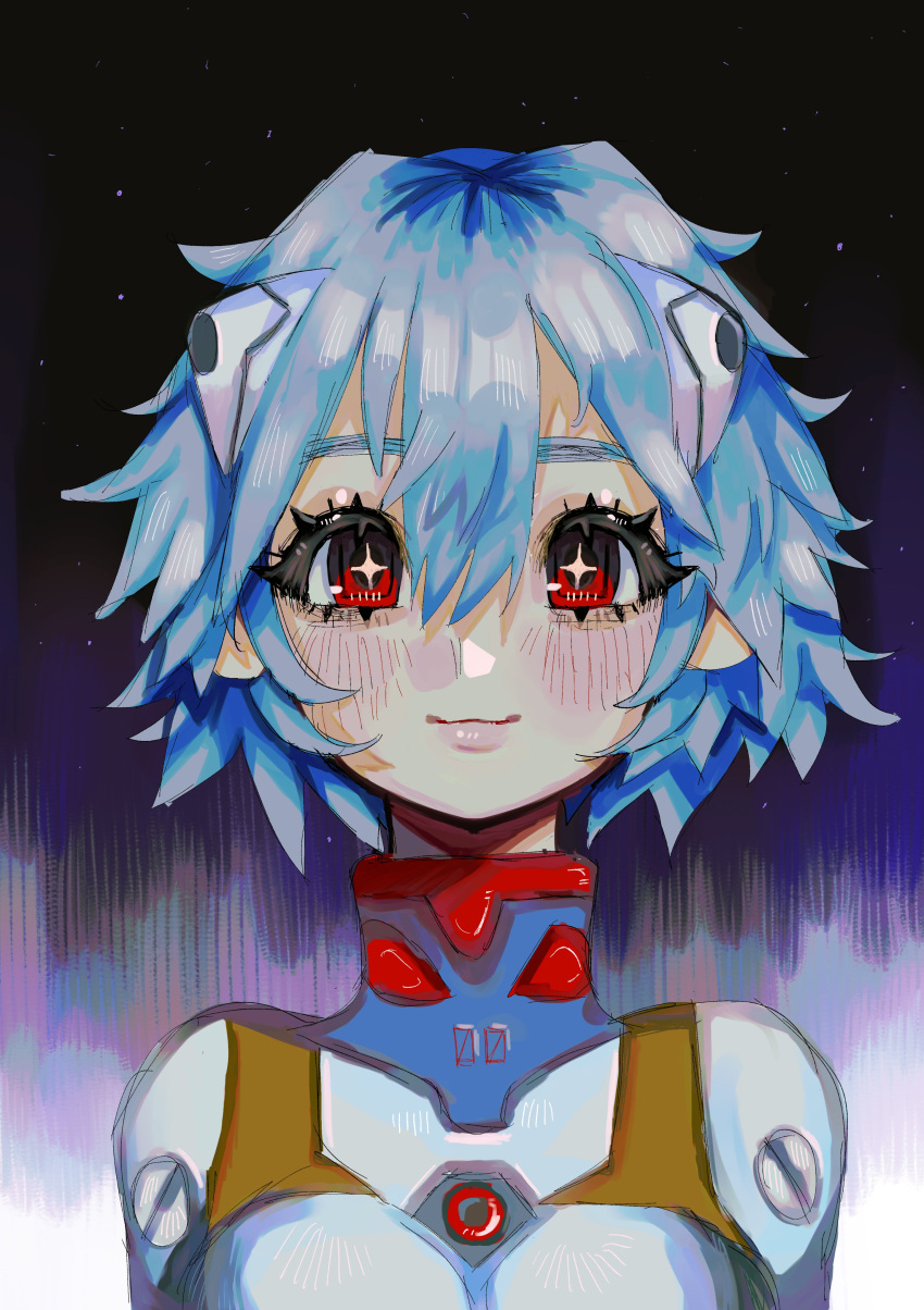 1girl, absurdres, ayanami_rei, blue_hair, blush, closed_mouth, collarbone, covered_collarbone