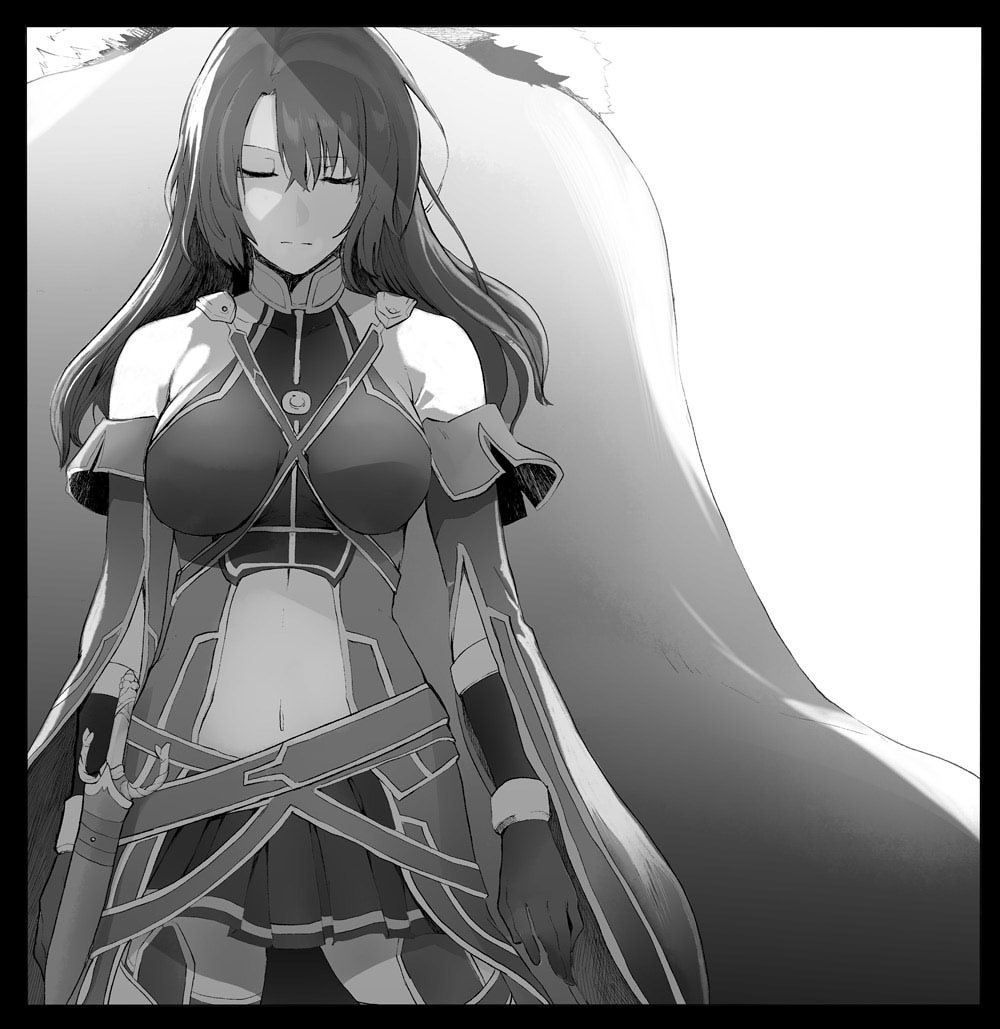 1boy, 1girl, back-to-back, black_border, border, breasts, cape, closed_eyes