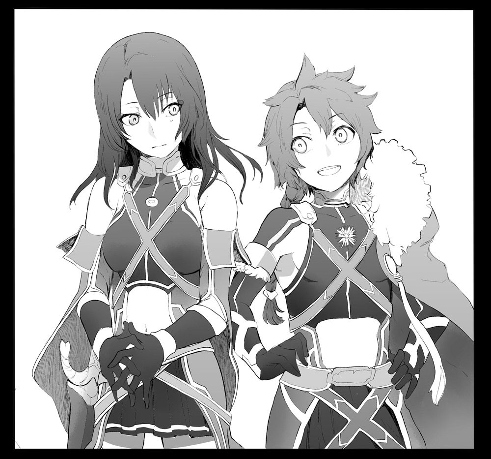 1boy, 1girl, alexander_(fate), black_border, border, braid, cape, clothing_cutout