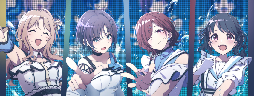 4girls, absurdres, ahoge, aqua_eyes, asakura_tooru, bangs, bare_shoulders, black_hair