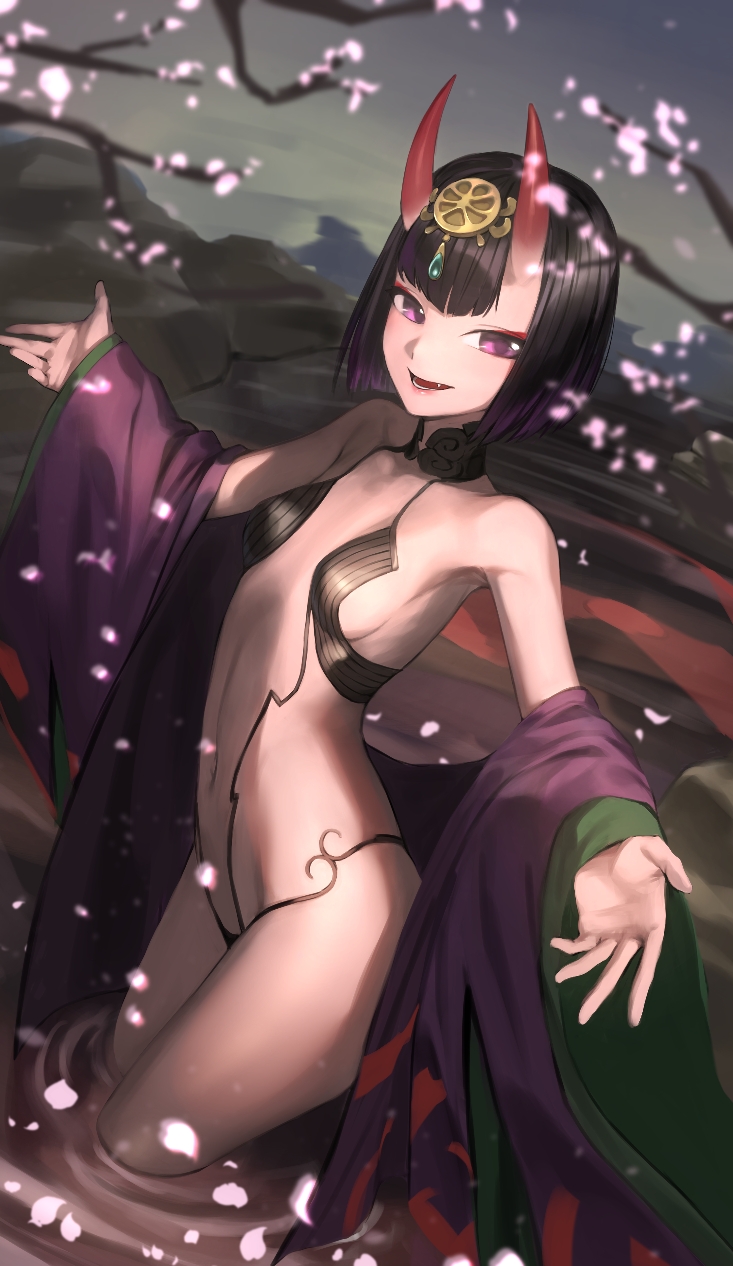 1girl, :d, black_choker, black_hair, breasts, choker, chorogon, collarbone