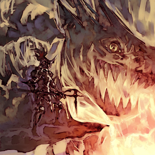 armor, creature, dragon, fangs, fire, helmet, holding, holding_weapon