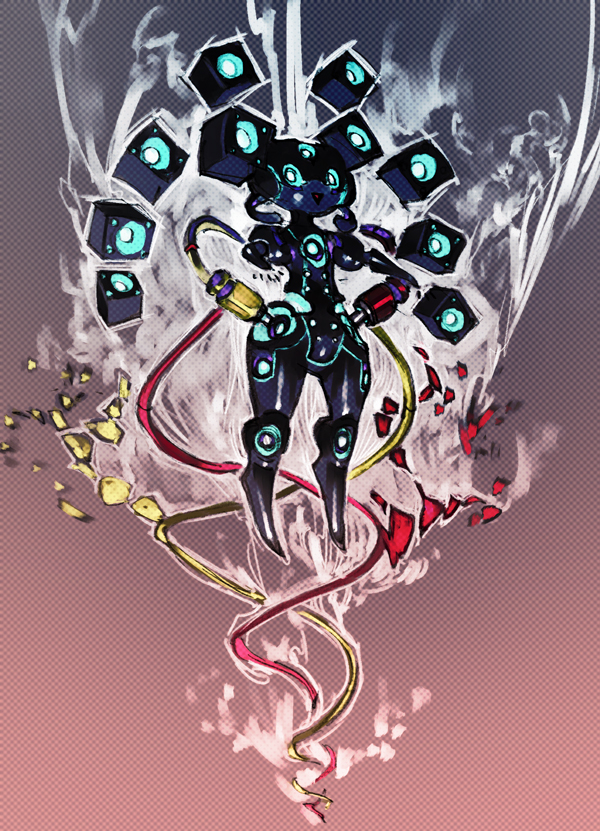 1girl, breasts, cable, flying, mecha, no_humans, original, otonari_koubou