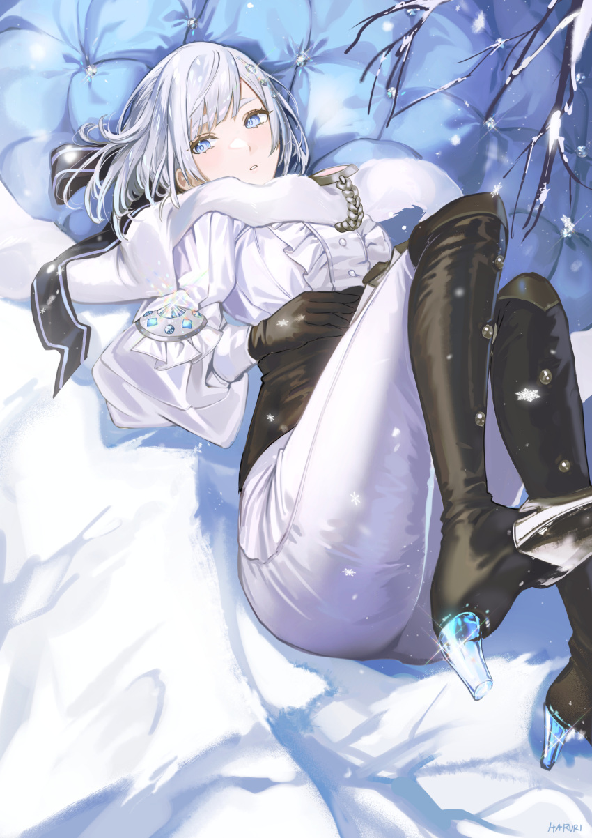 1girl, akershus_fortress_(oshiro_project), artist_name, bangs, black_bow, black_gloves, blue_eyes, bow