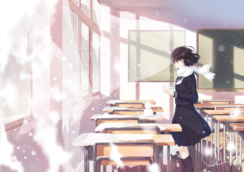 1girl, absurdres, bangs, black_eyes, black_hair, black_legwear, black_serafuku, black_shirt