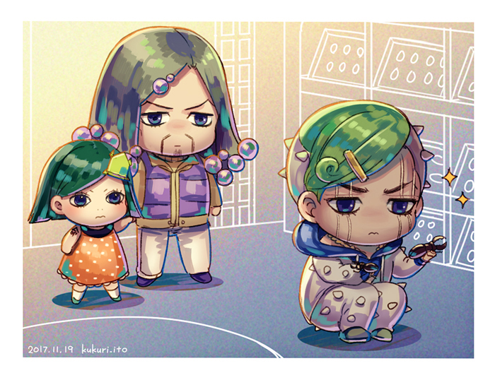 3boys, beard, beetle, black_hair, bug, chibi, dress, dyresbroom