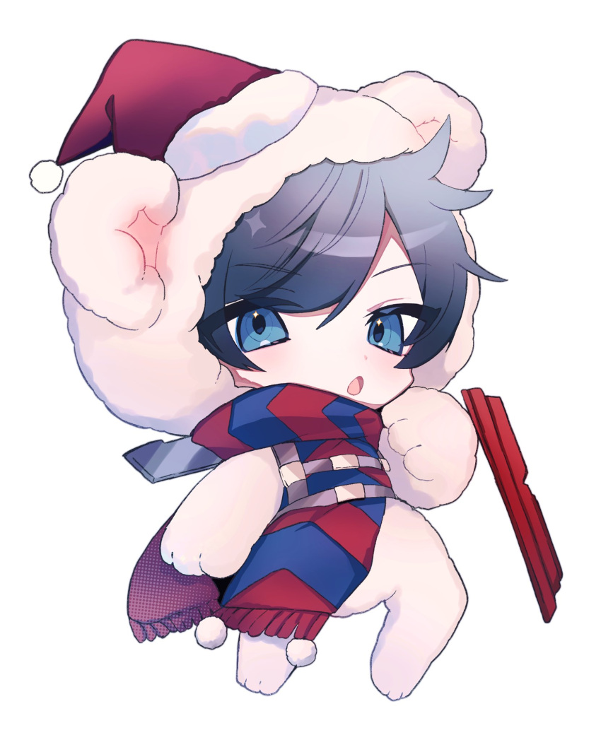 1boy, :o, animal_costume, apex_legends, bear_costume, blue_eyes, blue_hair, blush