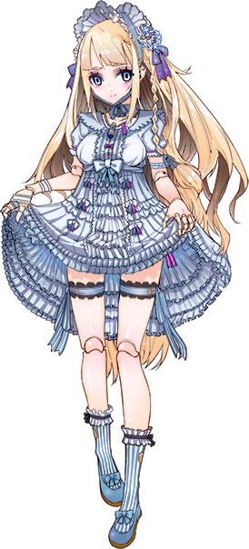 1girl, artist_request, bisque_(monster_musume), blonde_hair, blue_eyes, blue_footwear, curtsey, doll_joints
