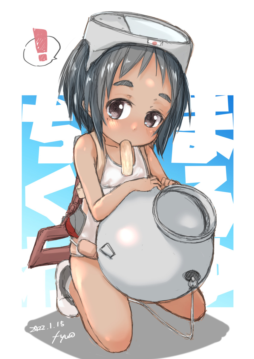 !, 1girl, absurdres, bangs, black_hair, brown_eyes, chikuwa, diving_mask