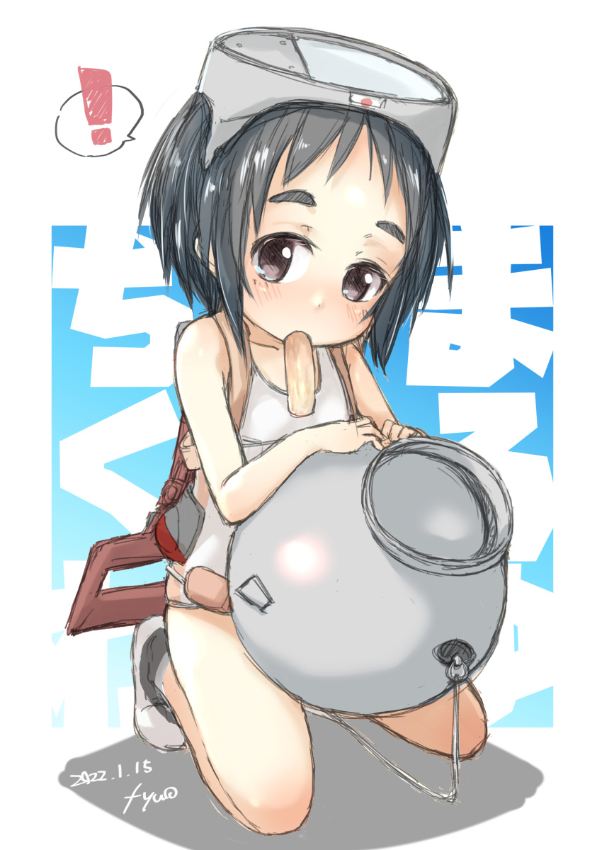 !, 1girl, absurdres, bangs, black_hair, brown_eyes, chikuwa, diving_mask