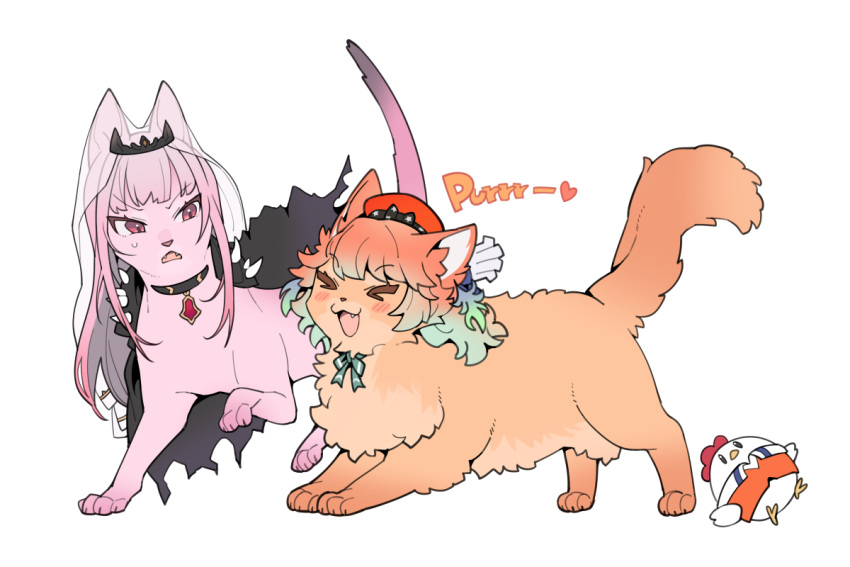 >_<, :d, animalization, bangs, black_cape, bow, cape, cat