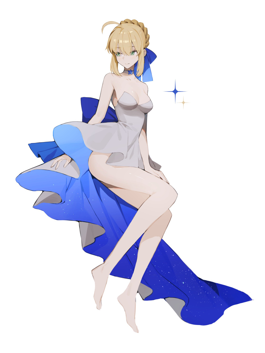 1girl, absurdres, ahoge, artoria_pendragon_(fate), bangs, bare_arms, bare_legs, bare_shoulders