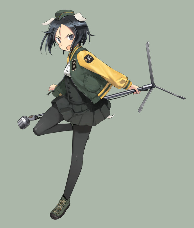 1girl, 502nd_joint_fighter_wing_(emblem), animal_ears, black_eyes, black_hair, black_legwear, brave_witches, buttons