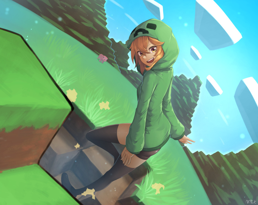 1girl, absurdres, black_legwear, blush, borrowed_character, commentary, creeparka, creeper