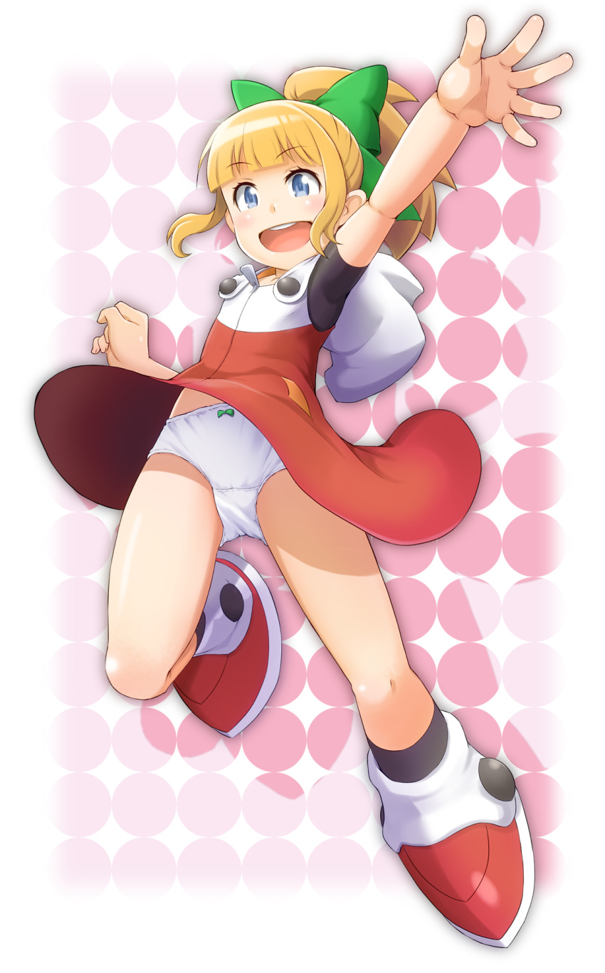 1girl, blonde_hair, blue_eyes, bow, dress, full_body, green_bow, hair_bow