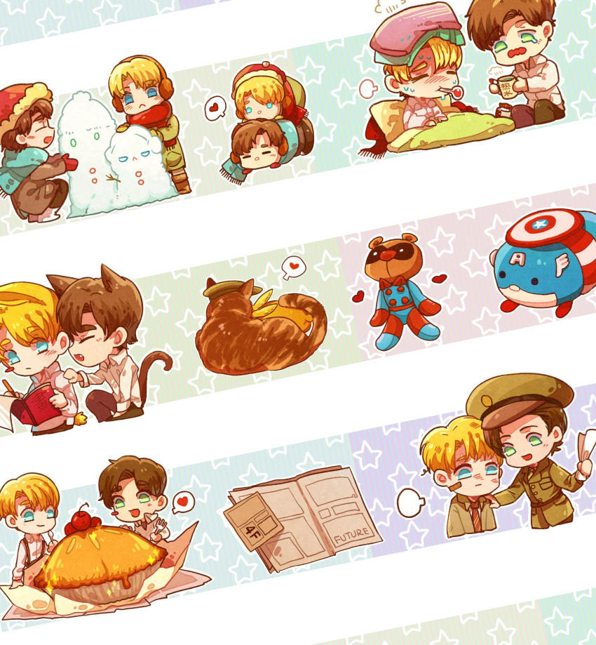 :3, absurdres, animalization, blonde_hair, blue_eyes, brown_hair, captain_america, captain_america:_the_first_avenger