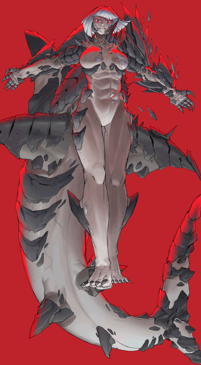 1girl, abs, absurdres, alvin_(vier), claws, dorsal_fin, fingernails, fins
