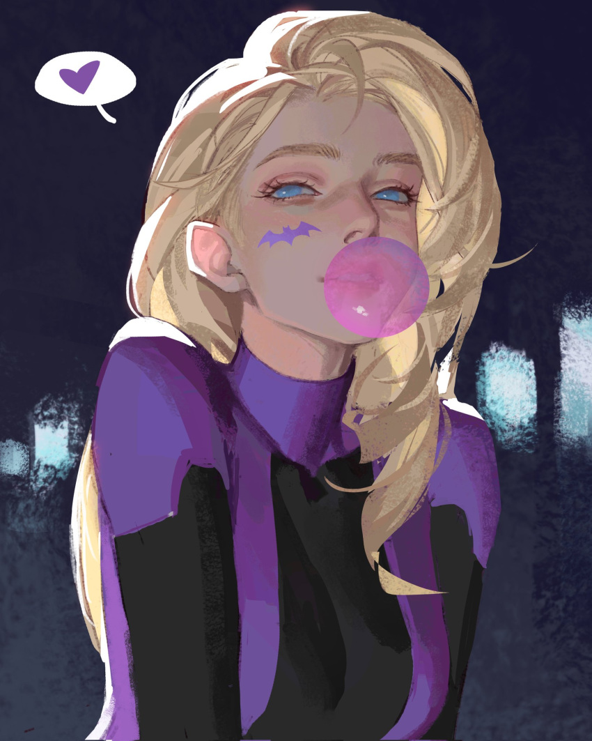 batgirl, batman_(series), black_background, black_bodysuit, blonde_hair, blue_eyes, bodysuit, breasts