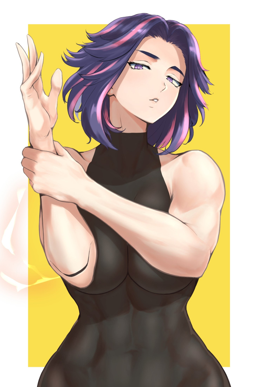 1girl, abs, anagumasan, bare_shoulders, bodysuit, boku_no_hero_academia, breasts, collarbone