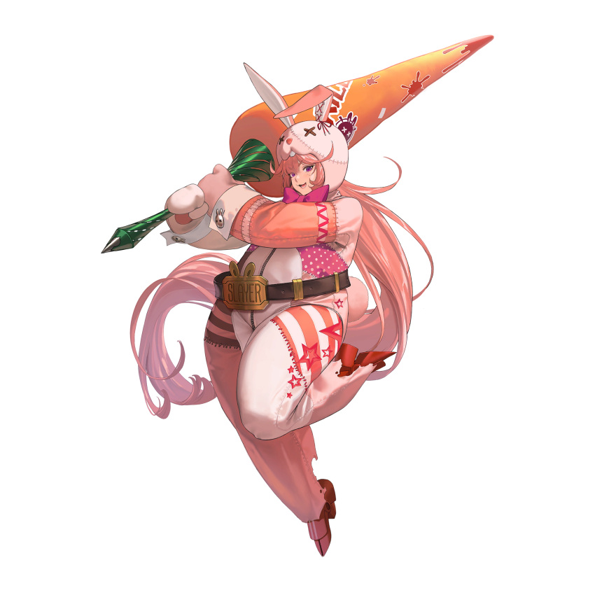 1girl, :3, animal_costume, bangs, bunny_costume, eyebrows_visible_through_hair, full_body, highres