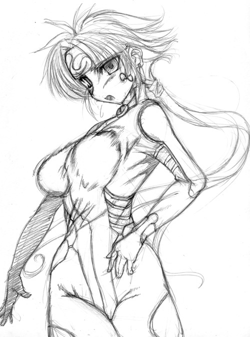 1girl, aria_advance, breasts, greyscale, medium_breasts, monochrome, non-web_source, pilot_suit