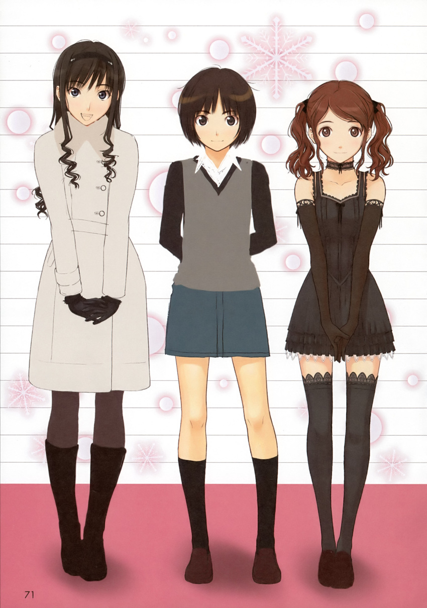 amagami, gray_pantyhose, gray_thighhighs, lace_thighhighs, morishima_haruka, nakata_sae, nanasaki_ai, pantyhose, takayama_kisai, thigh-highs