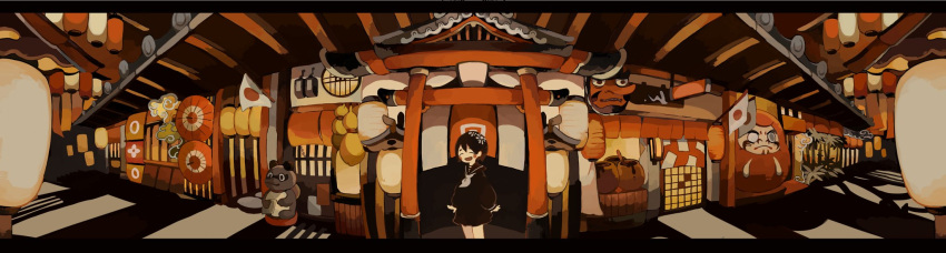 architecture, bangs, black_hair, blush_stickers, building, butudan_butugu, closed_eyes, commentary