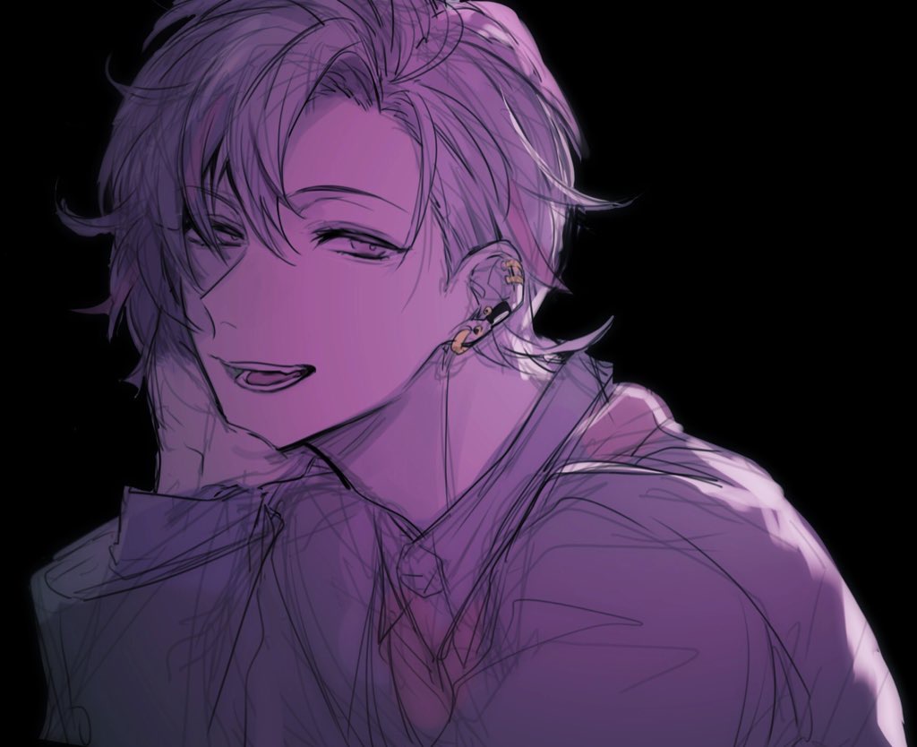 1boy, alternate_hairstyle, black_background, ear_piercing, earrings, fuwa_minato, head_rest, jewelry