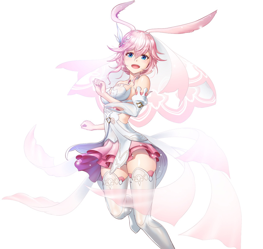 1girl, :d, animal_ears, bangs, bare_shoulders, blue_eyes, blue_sky, blurry