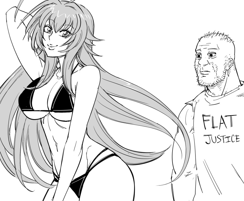 1boy, 1girl, bb_(baalbuddy), beard, biceps, bikini, breasts, commentary