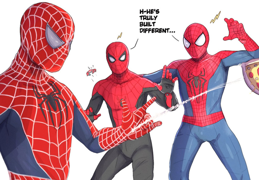 3boys, bodysuit, crab, crossover, english_commentary, english_text, food, marvel