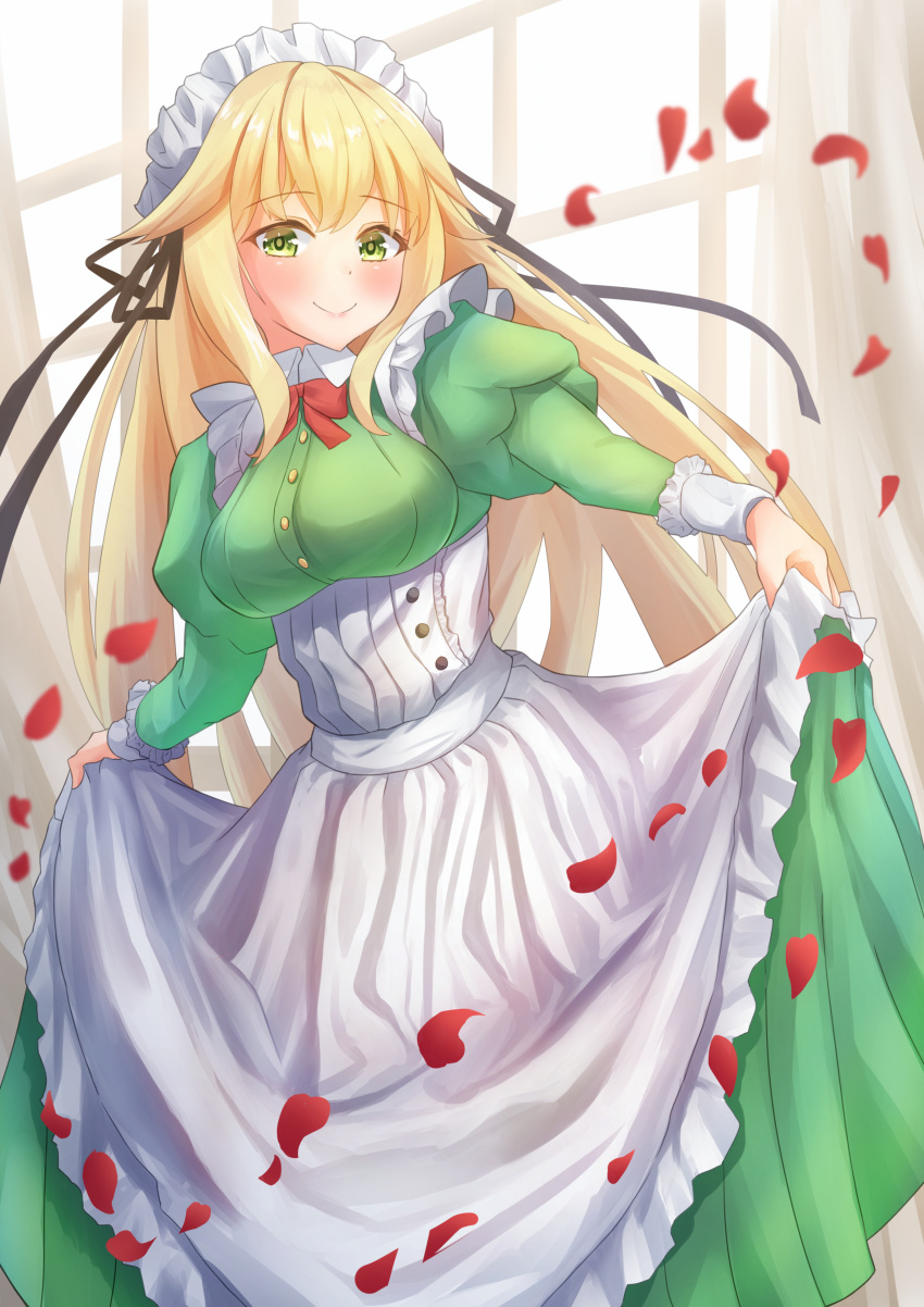 1girl, absurdres, alternate_costume, apron, aurora_(azur_lane), azur_lane, blonde_hair, bouhuuu
