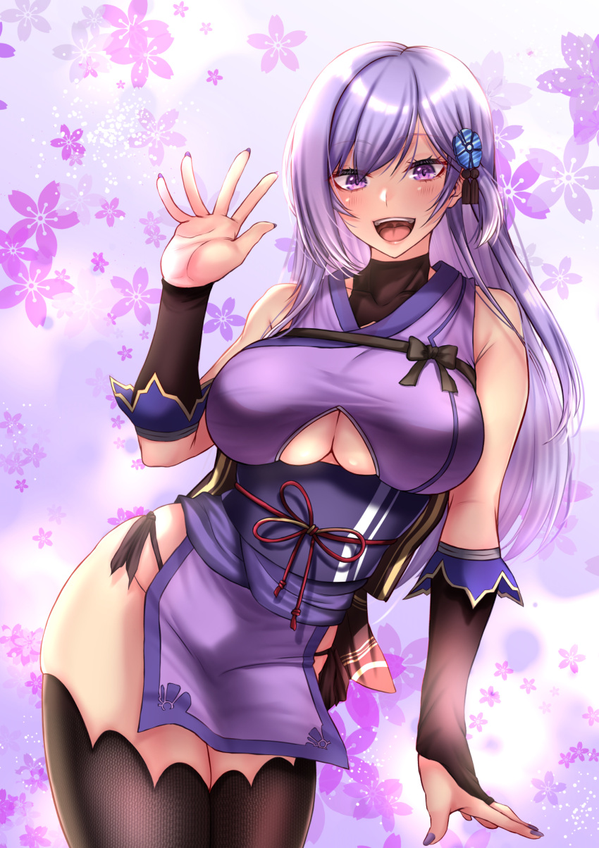 1girl, :d, asano_ruri, asano_sisters_project, bangs, bare_hips, bare_shoulders, black_gloves