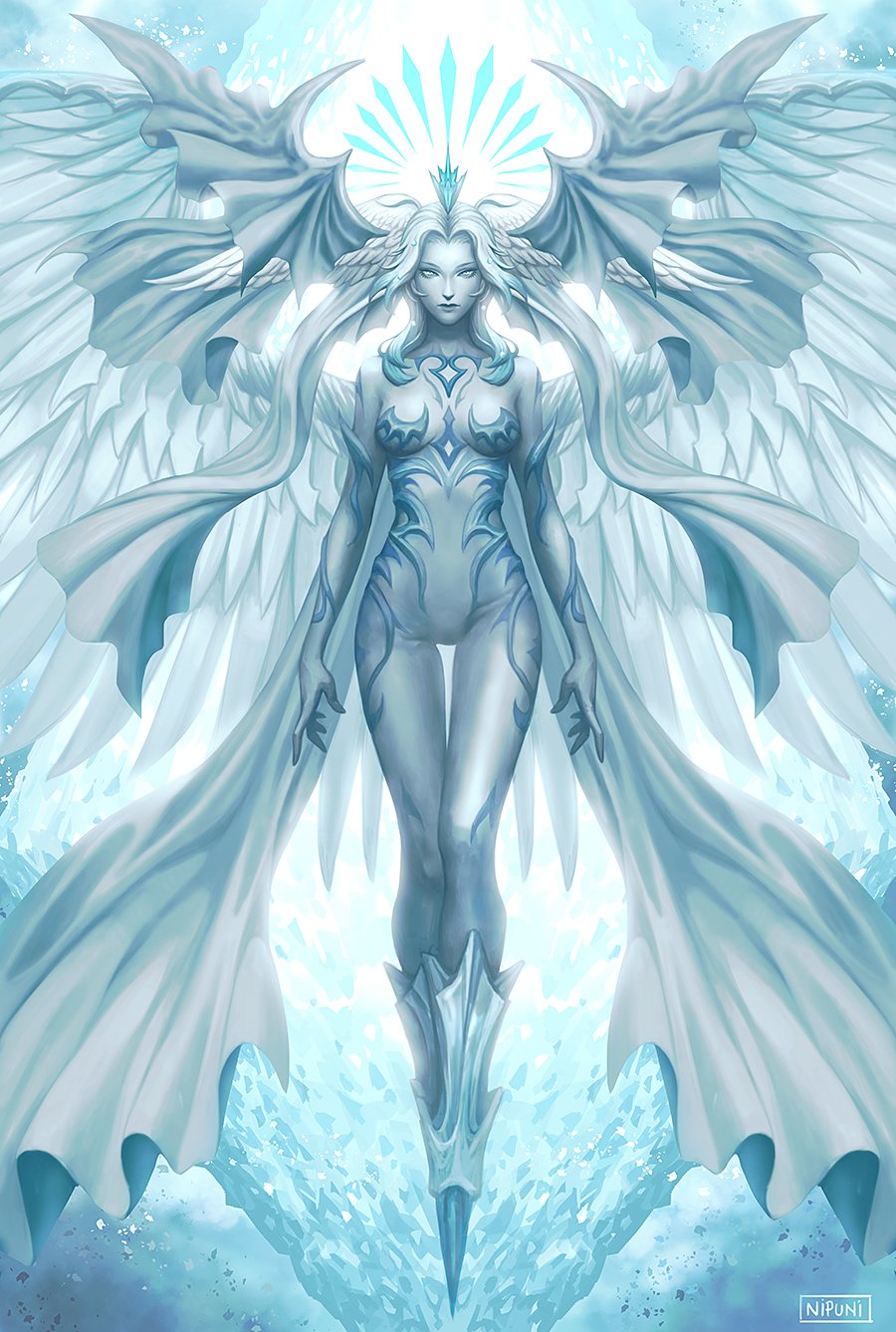 1girl, arms_at_sides, artist_name, breasts, crystal, final_fantasy, final_fantasy_xiv, floating