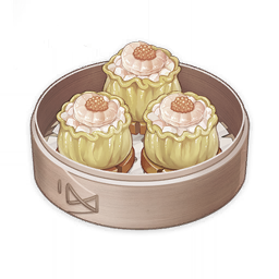 artist_request, bamboo_steamer, commentary, dumpling, english_commentary, food, food_focus, genshin_impact, lowres, muted_color, no_humans, official_art, roe, shrimp, shumai, shumai_(food), still_life, third-party_source, transparent_background