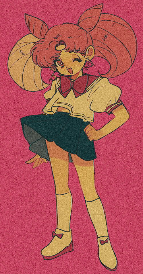 1girl, bishoujo_senshi_sailor_moon, bow, bowtie, chibi_usa, commentary_request, double_bun, earrings