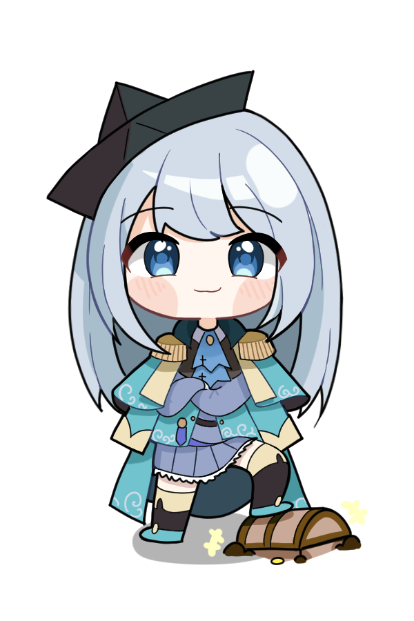 1girl, ascot, ban_hada, bangs, black_headwear, blue_ascot, blue_eyes, blue_hair