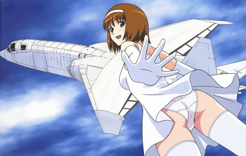 1girl, absurdres, agent_aika, aika_(series), aircraft, airplane, ass, bangs