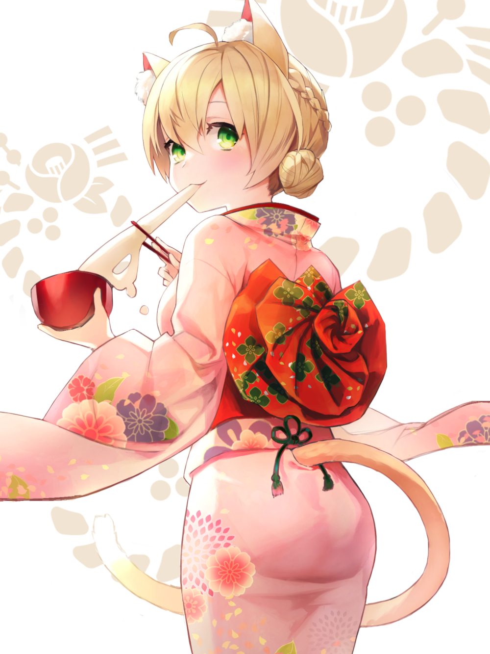 1girl, aguro_ri, agushingu!, animal_ears, blonde_hair, cat_ears, cat_girl, cat_tail