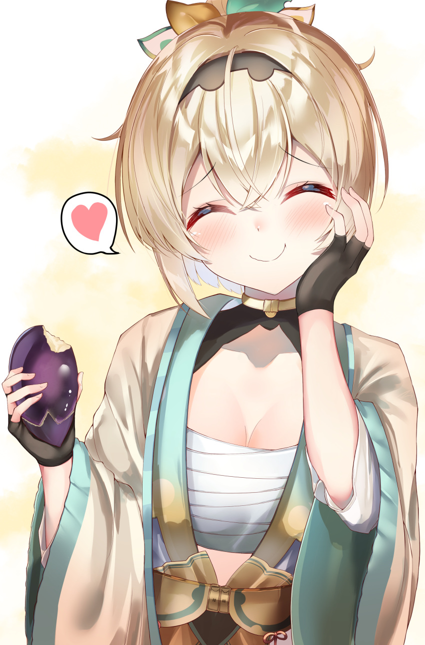 1girl, absurdres, bangs, black_gloves, blonde_hair, blush, breasts, chest_sarashi
