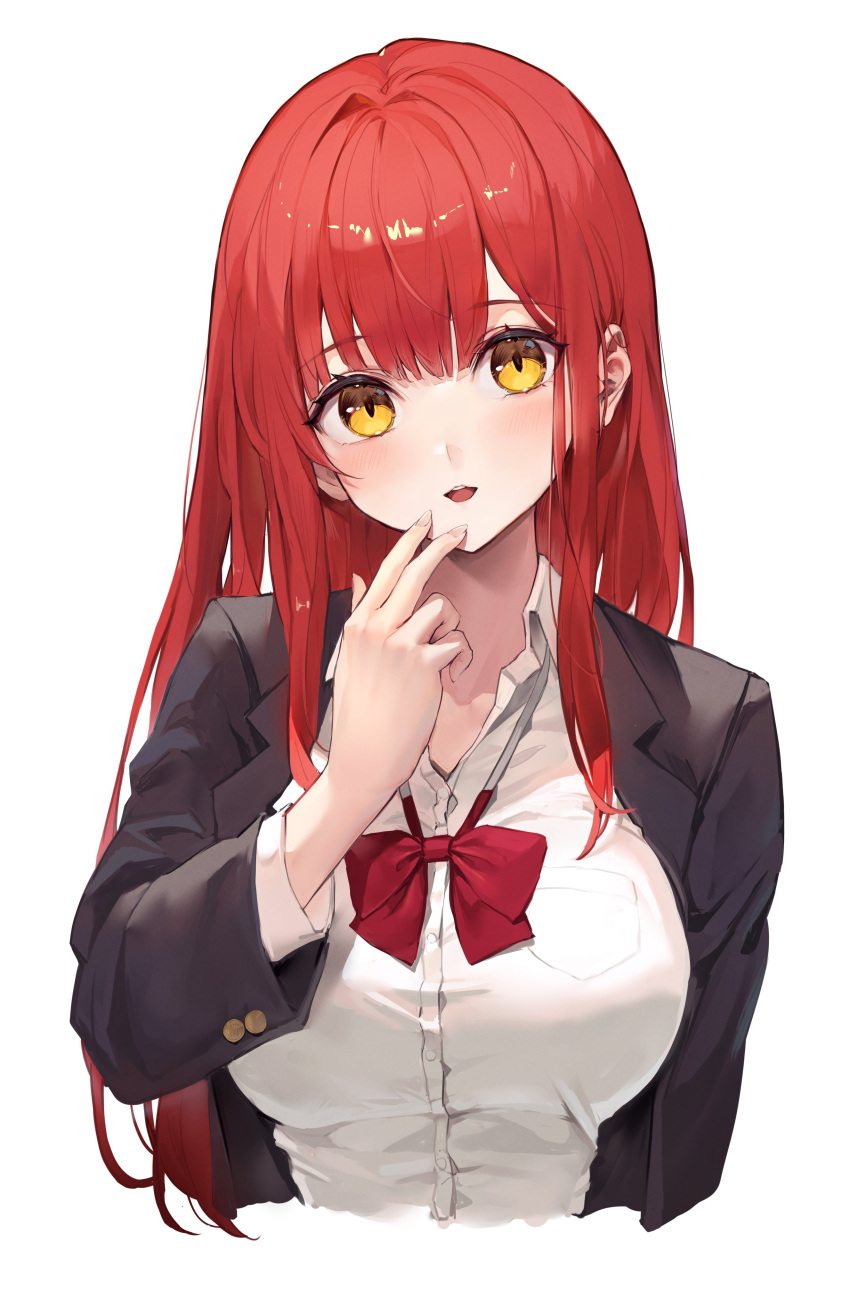 1girl, absurdres, bangs, bow, bowtie, breasts, collared_shirt, cropped_torso