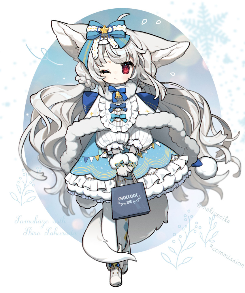 1girl, ahoge, animal_ear_fluff, animal_ears, commentary_request, commission, ears_down, fox_ears