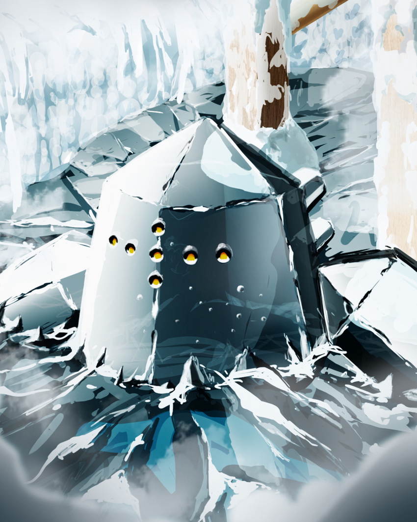 bare_tree, commentary_request, day, highres, ice, no_humans, outdoors, partially_submerged