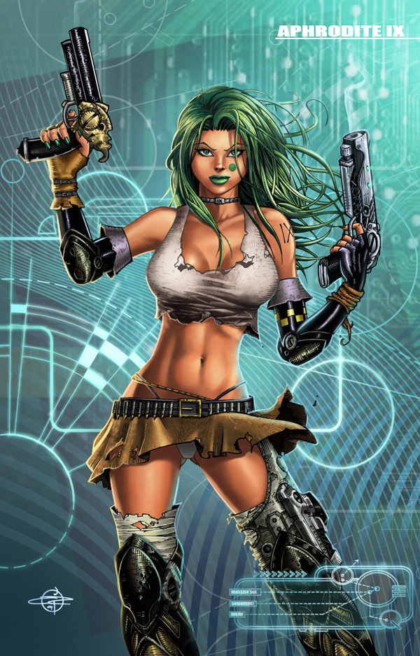 1girl, ammo_belt, aphrodite_ix, belt, black_belt, black_elbow_gloves, black_gloves, brown_microskirt