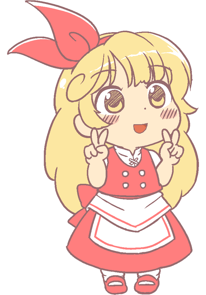 1girl, apron, artist_request, bangs, blonde_hair, blush, bow, buttons