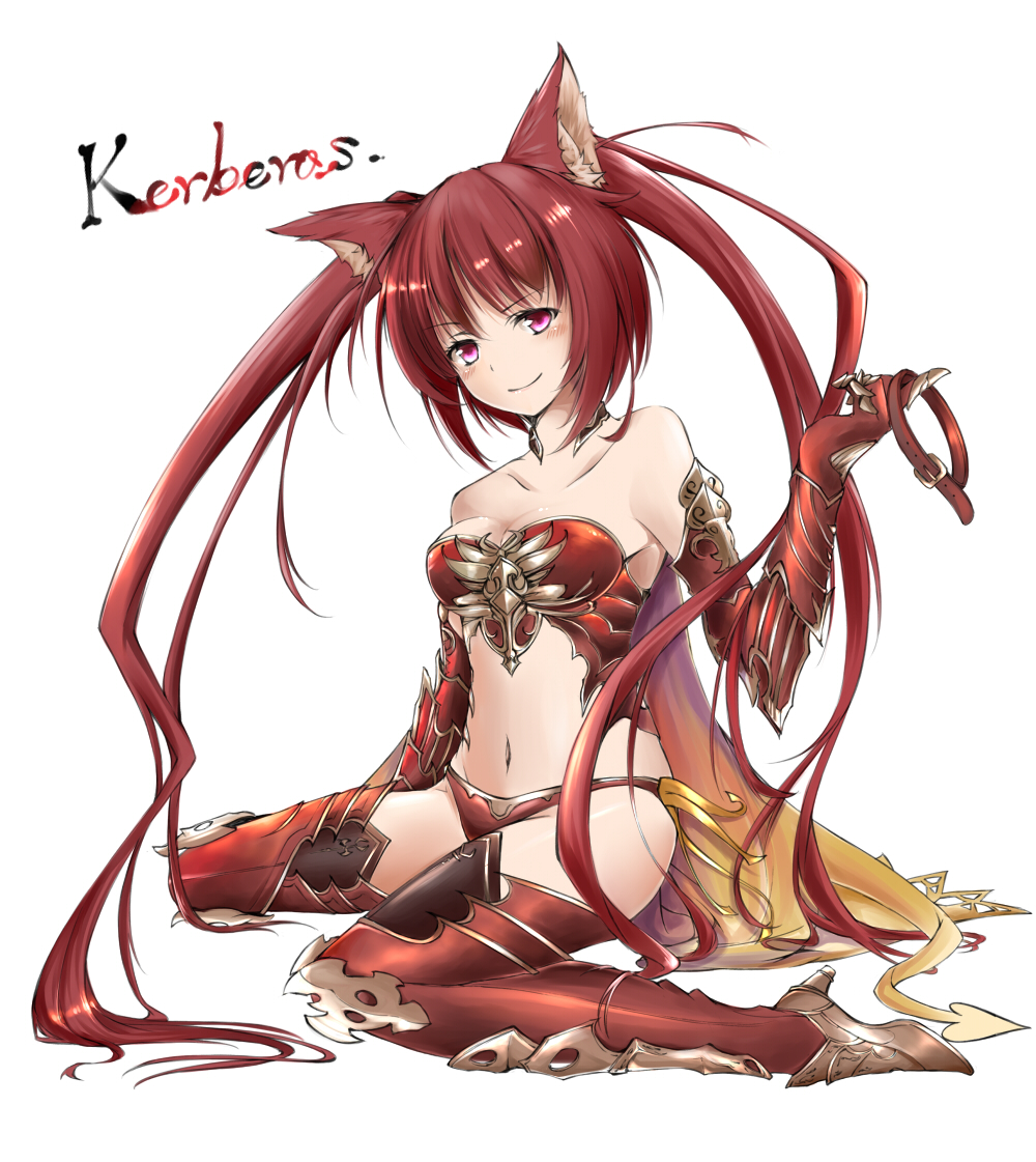 1girl, animal_collar, animal_ears, bare_shoulders, blush, breasts, cerberus_(shingeki_no_bahamut), collar