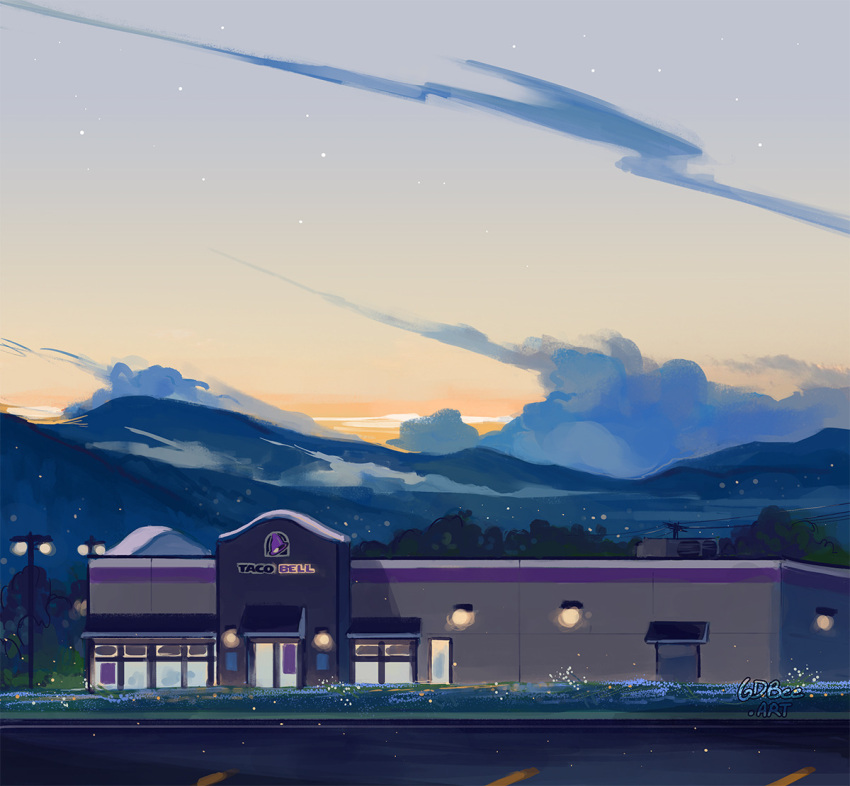 artist_name, building, clouds, commentary, english_commentary, geneva_bowers, lamppost, mountain