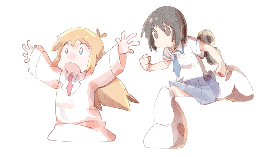 2girls, black_hair, blue_eyes, blue_necktie, cosplay, dr._wily_(mega_man), dr._wily_(mega_man)_(cosplay), grey_eyes
