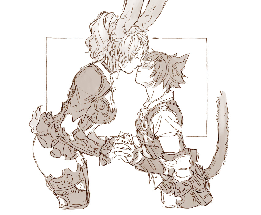 1boy, 1girl, absurdres, alternate_costume, alternate_universe, animal_ears, cat_ears, cat_tail
